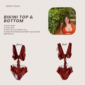 SHEIN Rust Knot Detail Ruched Bikini Set